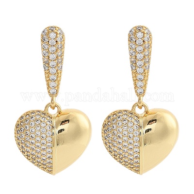 Серьги-гвоздики с микропаве из латуни и прозрачными кубическими цирконами для женщин EJEW-F352-05G-01-1