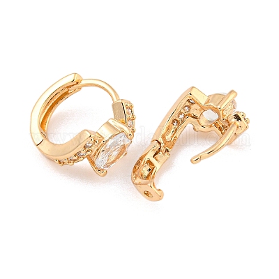 Латунные серьги-кольца из прозрачного кубического циркония EJEW-A107-02A-KCG-1