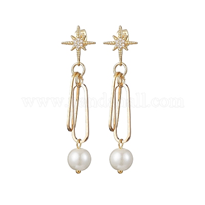 Стеклянная звезда из нержавеющей стали 304 с круглыми подвесными серьгами-гвоздиками EJEW-JE06481-02-1