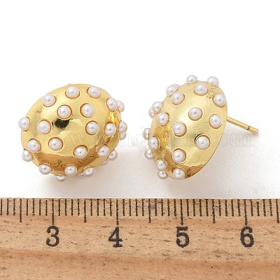 Полукруглые серьги-гвоздики из латуни и искусственного жемчуга ABS EJEW-M077-07G-1