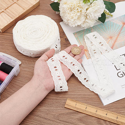 15 ярд хлопковых кружевных лент с цветочной вышивкой SRIB-WH0011-178-1