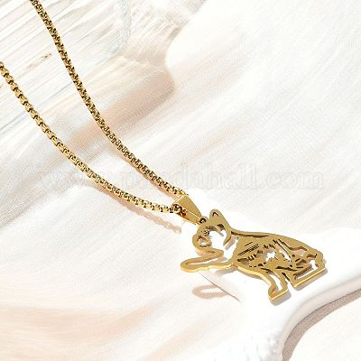 201 ожерелье с кулоном в виде контура собаки из нержавеющей стали NJEW-P327-06G-1