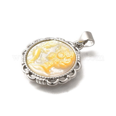 Латунь с резными подвесками из натуральных ракушек KK-Z091-05P-03-1