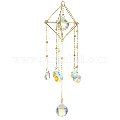 Стеклянный круглый шар с латунными цепочками HJEW-JM01298-1