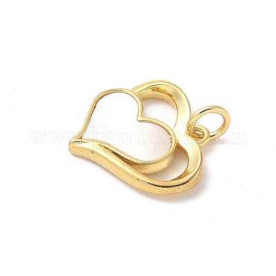 Подвески в виде сердечек из натуральной белой ракушки из латуни с соединительными кольцами KK-S522-08B-G-1