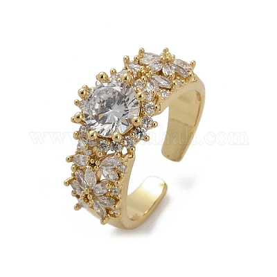 Регулируемые манжеты-кольца из латуни с микропаве из кубического циркония для женщин RJEW-C129-04G-1