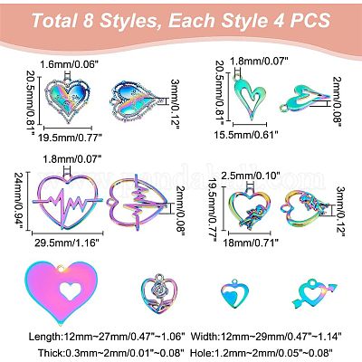 32 шт. 8 стиля ко Дню святого Валентина ионное покрытие (IP) 201 нержавеющая сталь и сплав подвески STAS-UN0039-03-1