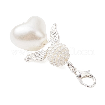 Подвеска в форме сердца ангела из акрила и АБС-пластика с имитацией жемчуга HJEW-JM03564-01-1