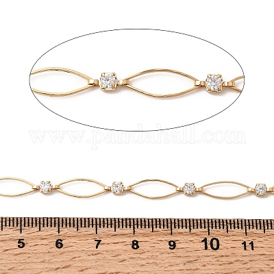 Цепи ручной работы с латунными звеньями и прозрачными кубическими цирконами в форме конского глаза CHC-G027-03G-1