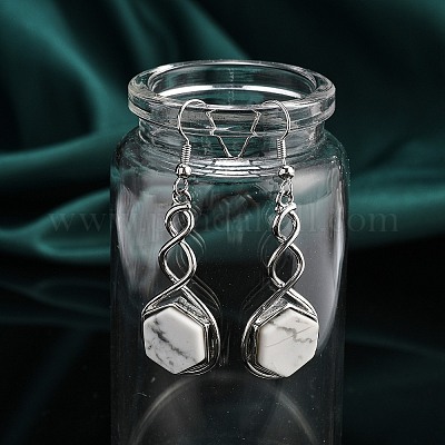 Шестиугольные серьги-подвески из натурального говлита EJEW-K298-01P-05-1