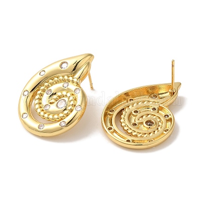 Серьги-гвоздики из латуни с микропаве из прозрачного кубического циркония EJEW-B062-14G-02-1