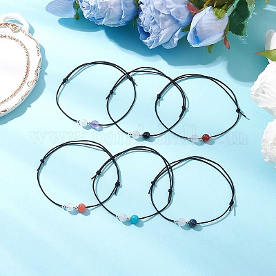 6шт. браслеты из круглых бусин из натуральных драгоценных камней для мужчин и женщин BJEW-JB11750-1