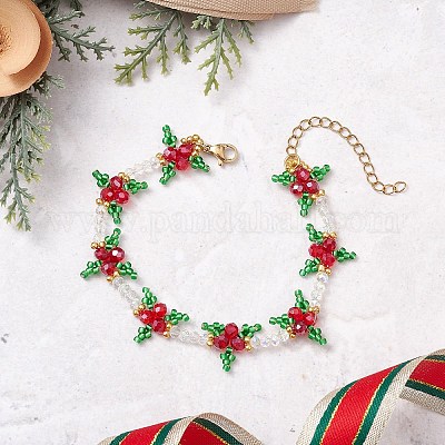 Рождественские браслеты из стеклянных бусин для женщин BJEW-MZ00243-1