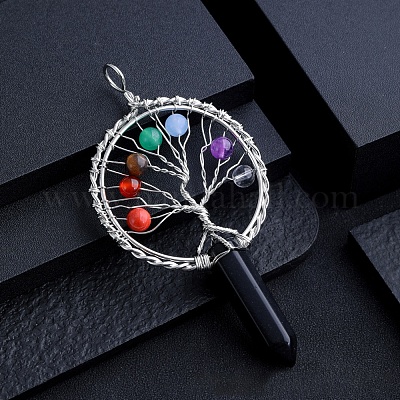 Натуральный обсидиан чакра дерево жизни большие подвески PW-WG3A20C-06-1