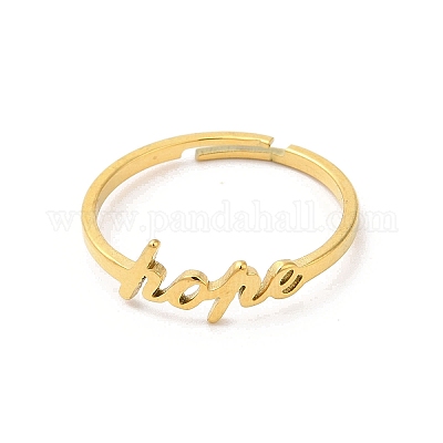 Ионное покрытие (IP) 304 нержавеющая сталь слово надежда регулируемое кольцо RJEW-L107-027G-1