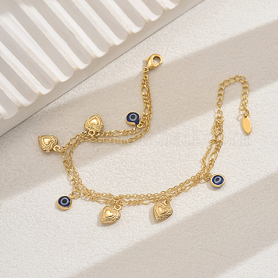 Латунные милые романтические синие браслеты в форме сердца от сглаза для женщин в подарок CA3994-1