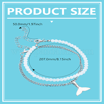 1 шт. браслеты на ногу из цинкового сплава с витой цепочкой и подвеской в виде хвоста и 1 шт. белые граненые круглые акриловые бусины&nbsp;AJEW-LP0007-68-1