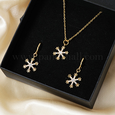 Элегантные серьги-кольца и ожерелья с подвесками из латуни с микропаве из прозрачных кубических цирконий в форме снежинки для женщин ET8021-1-1