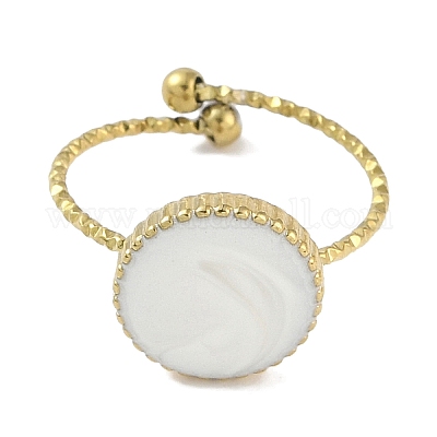 Ионное покрытие (ip) 304 нержавеющая сталь эмаль плоские круглые открытые манжеты кольца для женщин RJEW-L107-042G-01-1