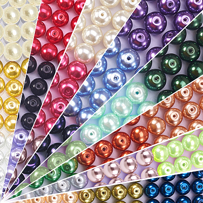 Круглые бусины из экологически чистого окрашенного стекла с жемчугом HY-PH0011-01-10mm-1