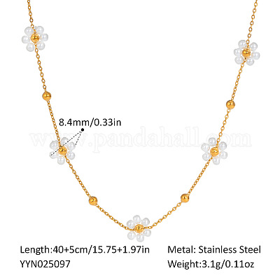 Женские ожерелья-цепочки с белыми цветами из искусственного жемчуга 304 из нержавеющей стали JG5548-1-1