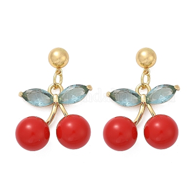 Серьги-гвоздики из вишневой латуни с кубическим цирконием EJEW-Q036-04G-1