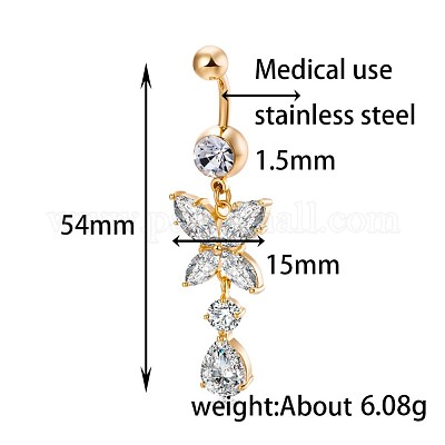 Латунное кольцо пупка с фианитом AJEW-EE0004-17-1