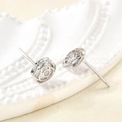 Серьги-гвоздики rose 925 из стерлингового серебра с микропаве из прозрачных кубических цирконий EJEW-S271-01P-1