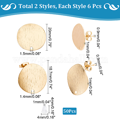 6 пара 2 стильных латунных серег-гвоздиков с фурнитурой KK-DC0001-40-1