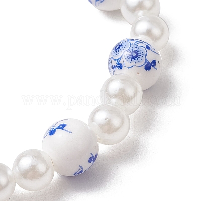 АБС-пластик имитация жемчуга круглые бусины эластичные браслеты для женщин BJEW-JB11606-1