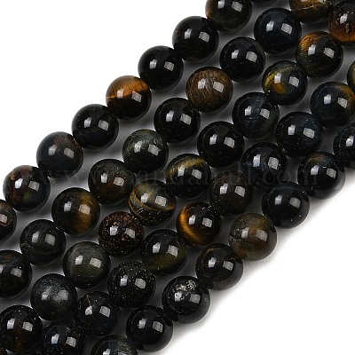 Нити бусин из натурального желто-синего тигрового глаза (окрашенные и нагретые) G-P230-07-6mm-AB-01-1