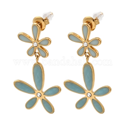 Серьги-гвоздики с эмалированными цветами из нержавеющей стали 304&nbsp;LS-EJEW-G451-02G-1