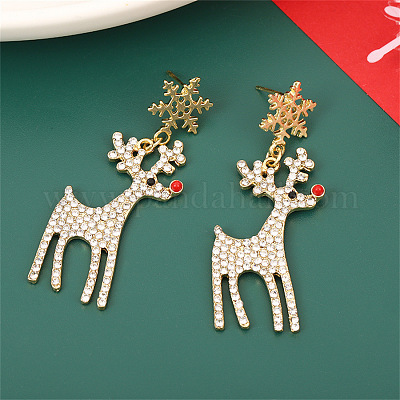 Серьги-гвоздики с эмалевым сплавом в виде снежинки с оленем FS-WGC4262-01-1