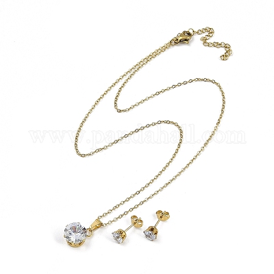 Комплекты ювелирных изделий из нержавеющей стали с вакуумным покрытием 304 и 201 с кубическим цирконием SJEW-F146-02G-03-1