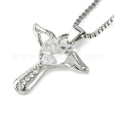 Кубический цирконий фея с кулоном в виде сердца с цепочками-коробками NJEW-C004-01C-1