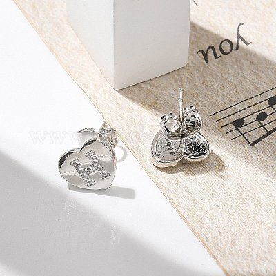 Серьги-гвоздики из латуни с микропаве из прозрачного кубического циркония EJEW-K299-01P-H-1