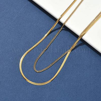 304 нержавеющая сталь плоская цепочка-змейка витая двухслойная цепочка ожерелья NJEW-S453-01G-A-1