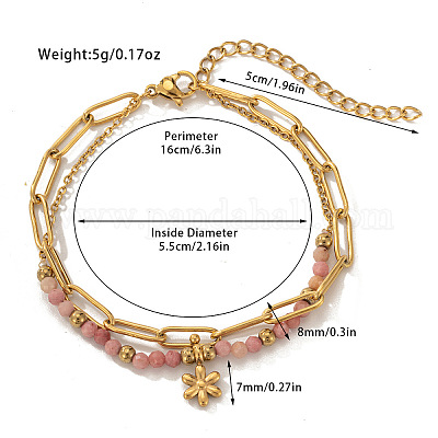 Двухслойные браслеты из нержавеющей стали 304 и натурального родохрозита с бусинами FS-WG81BCE-01-1