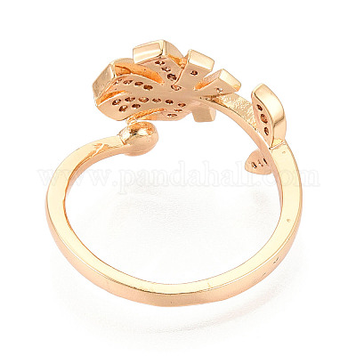 Закрепка колец для чашек в форме тропического листа из латуни с микропаве из прозрачного кубического циркония KK-T076-12G-1