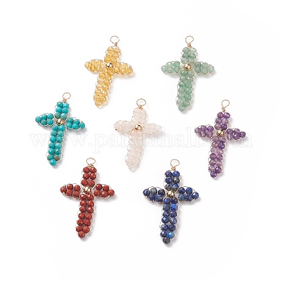 7 чакра круглые граненые подвески из натуральных смешанных драгоценных камней PALLOY-JF01926-1