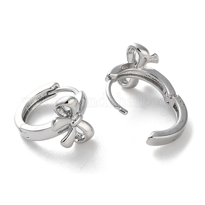 Латунные серьги-кольца с бантом EJEW-C121-05P-1