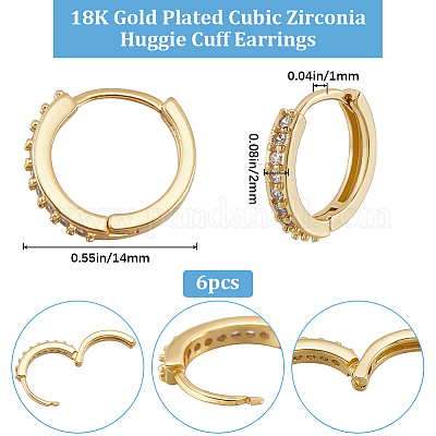 3 пара серег-колец с микропаве из латуни и прозрачными кубическими цирконами EJEW-BBC0001-29-1