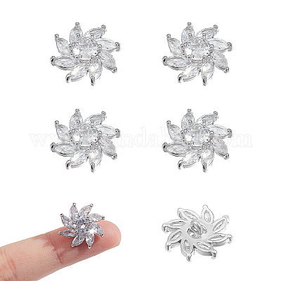 6 шт. латунные кнопки с микропаве из прозрачного кубического циркония BUTT-NB0001-99-1