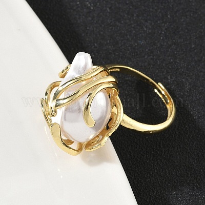 Перстни из абс-пластика с жемчугом RJEW-L128-01G-1