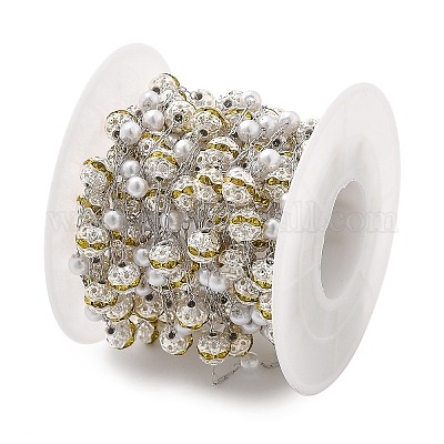 Круглые цепочки ручной работы из искусственного жемчуга и страз из АБС-пластика CHS-L028-03P-01-1