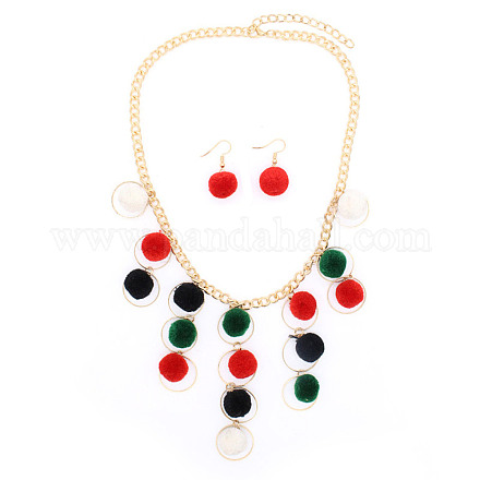 Рождественские полиэстеровые помпоны-шарики с ожерельями и висячие серьги FS-WG24699-04-1