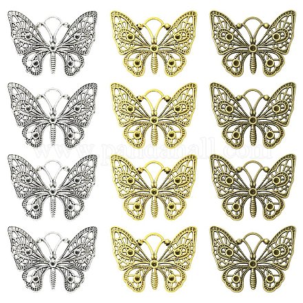 15 шт. подвеска в виде бабочки из сплава в тибетском стиле с двумя вариантами оправ для страз TIBEP-YW0002-23-1