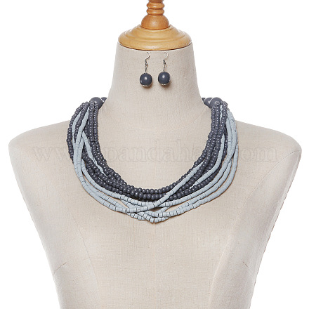 Комплекты из деревянных подвесных сережек и многослойных ожерелий FS-WG8AE88-04-1