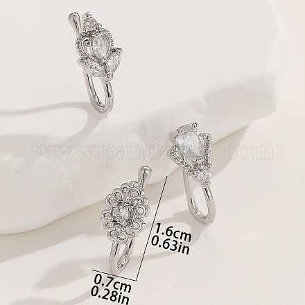 3 шт. 3 стиля латунные кольца для носа с прозрачным кубическим цирконием FS-WGA5D03-02-1