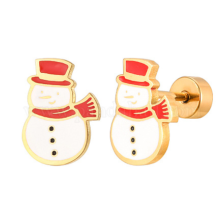 Рождественские серьги-гвоздики из нержавеющей стали 304 с белой эмалью для женщин FS-WG5C804-01-1